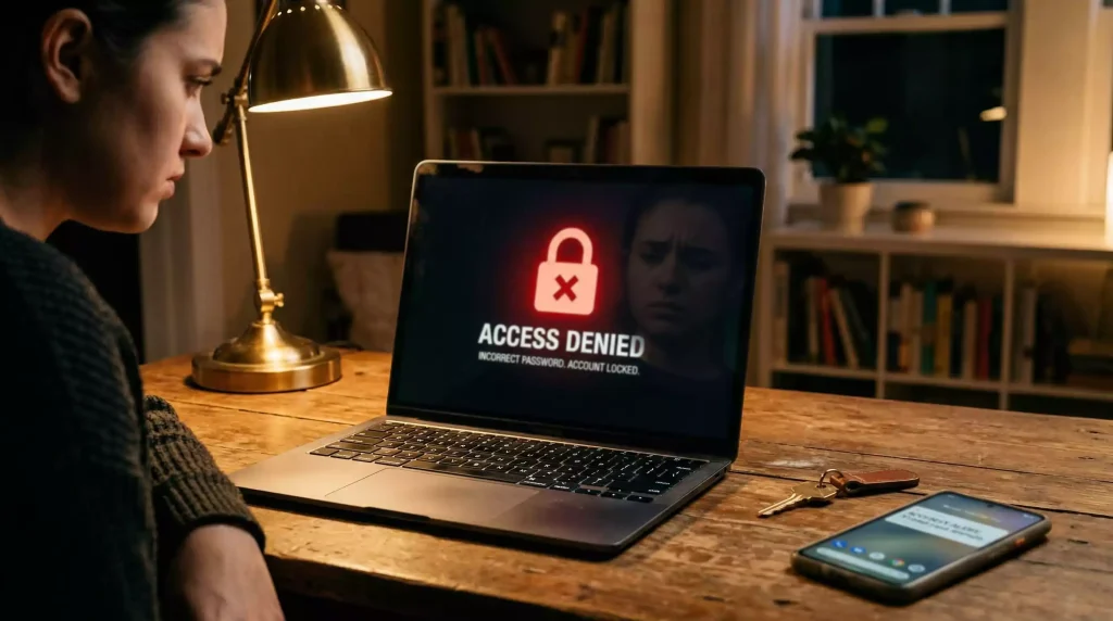 Locked account notification on computer screen