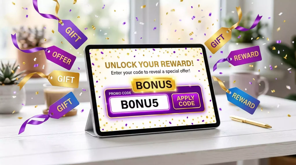 Bonus code entry field on sweepstakes casino website