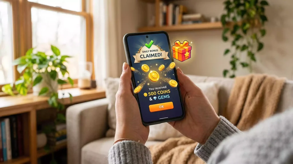 Free coins reward notification on mobile phone