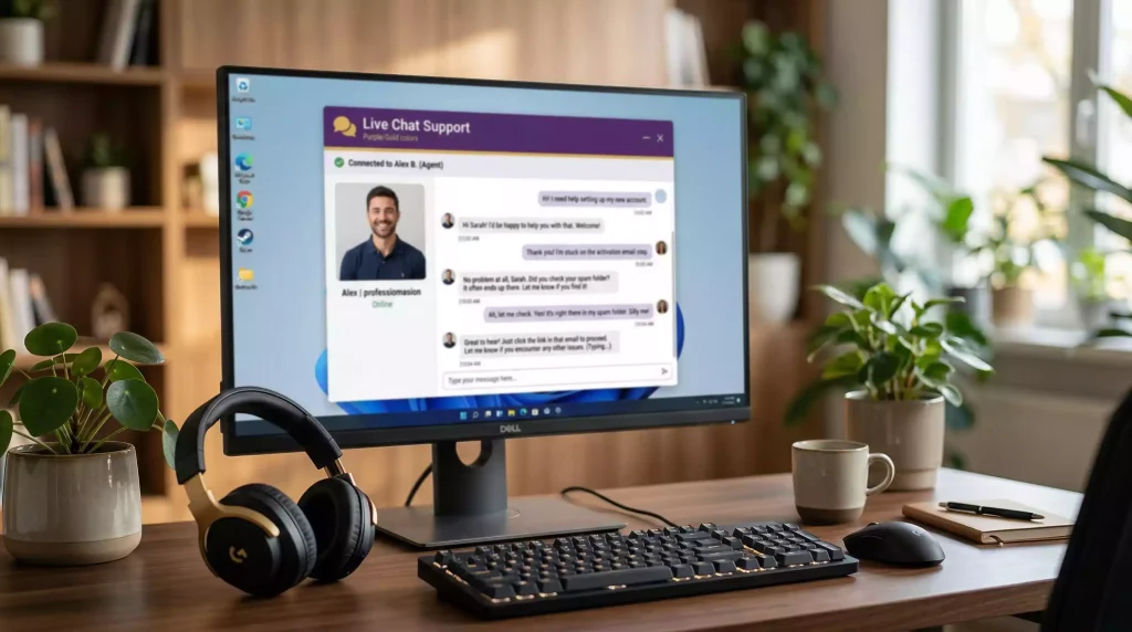 Customer support chat window on computer screen