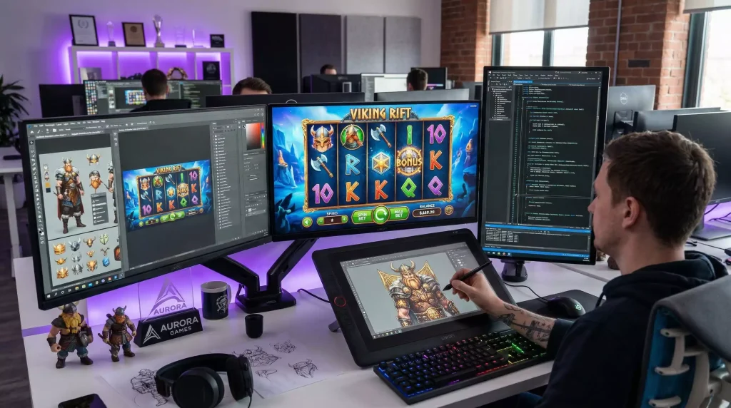 Slot game development on multiple computer screens