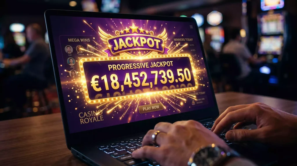 Progressive jackpot counter on slot game screen