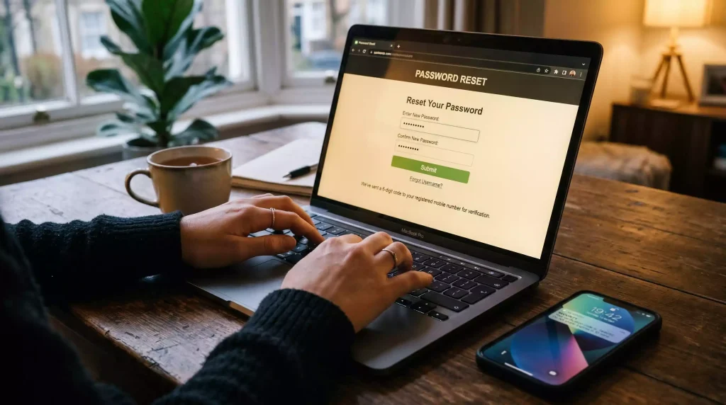 Sweepstakes casino password reset on laptop screen