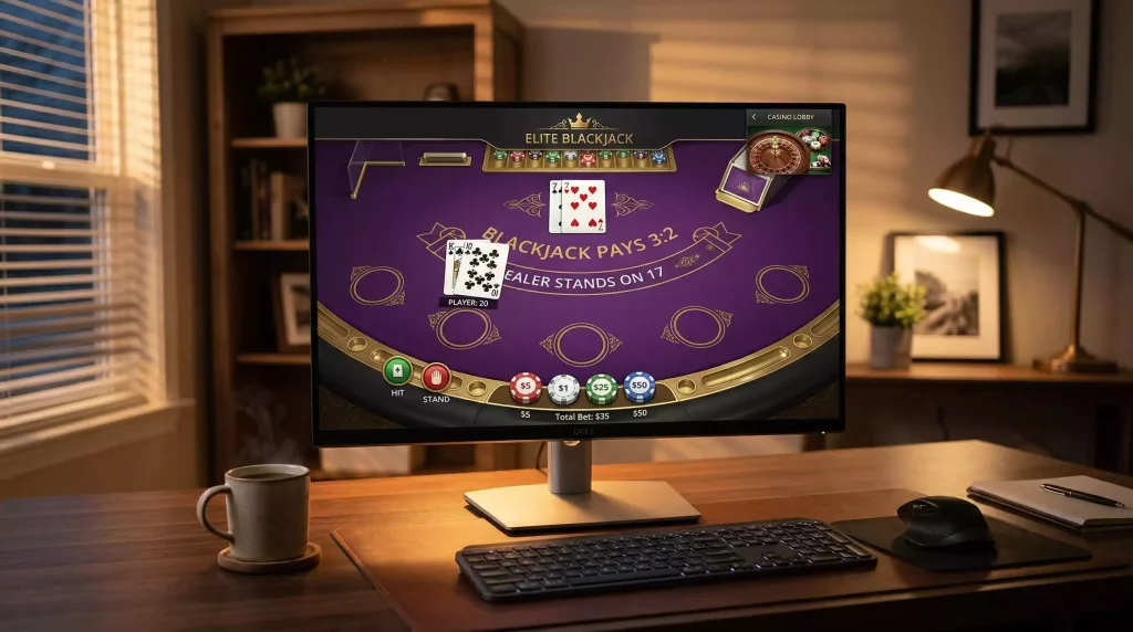 Blackjack and roulette table games on screen